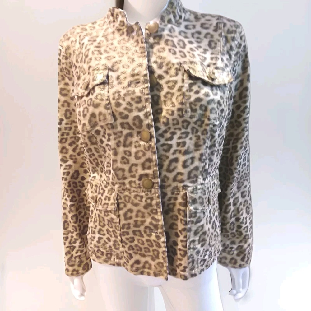 Chico's Jacket Blazer Size M or 1 Cheetah Print Cotton  Career Casual